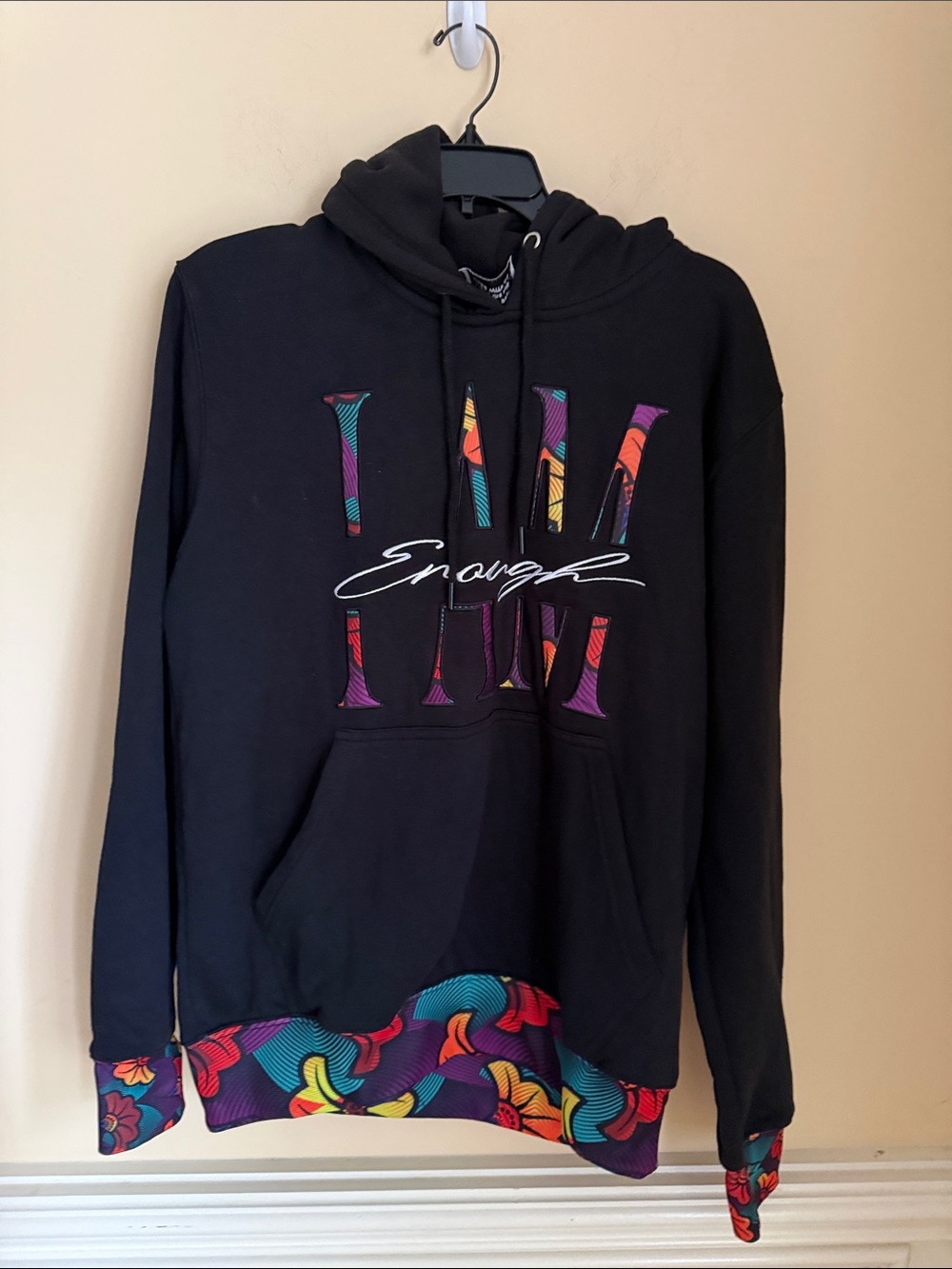 I AM Enough Black Hoodie Sweater with Colorful Print